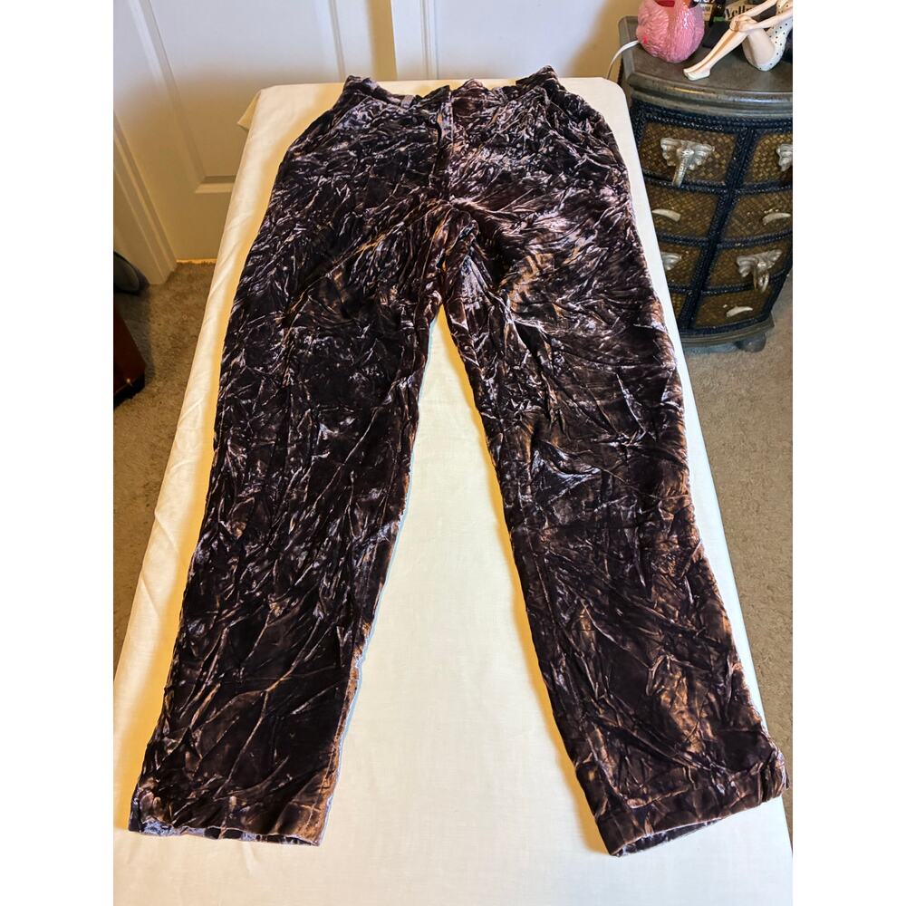 Vintage Crushed Velvet Pants Brown S 12 High Rise Boho Glam cottagecore grunge